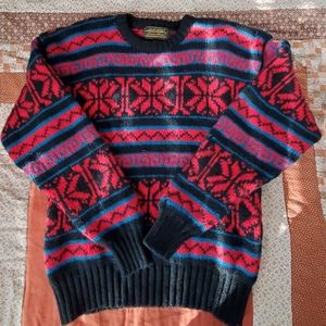 Vintage Eddie Bauer Wool Sweater. Large. Blue/Red/Black. Some holes. FVPWC